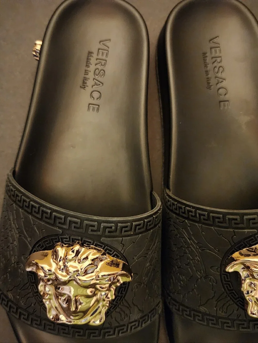 Versace Men’s Black Medusa Slide Sandals with Gold Emblem